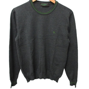 Etro ETRO Wool V neck knit logo embroidery Sweater Gray S size IBO47