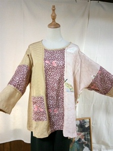 Tunic L size silk used goods kimono remake patchwork