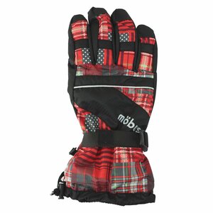 94344-Mobus/Kids Boys Junior Ski Glove Check Pattern Kuffs Belt Snow Glove/J