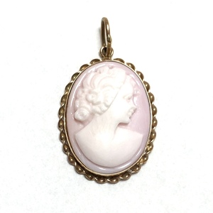 ▼ K14 Cameo Pendant Top 14 Gold 585 Total weight about 3g Female image Gold hardware Pink necklace accessory charm