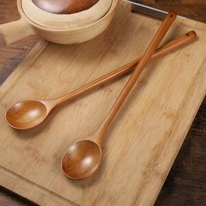 Special price! ! Wooden long handle high heat -resistant spoon Long spoon Cooking utensils Korean tableware kitchen tool equipment 2 pieces
