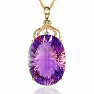New 1 yen ~ ★ Free shipping ★ Large Amethyst purple crystal purple purple light drop diamond K18GF Gold necklace Birthday gift Hanami New Year gift domestic shipping