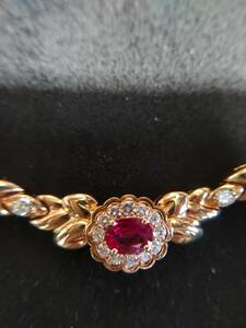 Melerio Mellerio Ruby and diamond K18 necklace Weight about 45.7g Length about 39.5cm