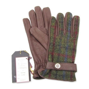 Unused DENTS Denz gloves Leather gloves 15-1597 Dia Skin/Harris Tweed/Cashimia Lining Deer Leather Bark/Sage S 22000311