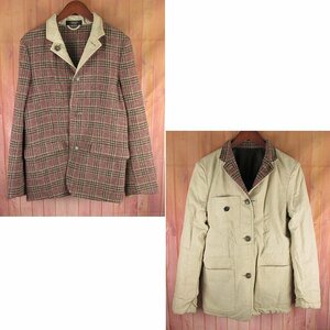 LFJ24093 VIKTOR &amp; ROLF Victor and Rolf Reversible Wool x Leather Switching Jacket Italian check x beige 44