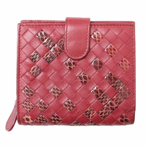 BOTTEGA VENETA Bottega Veneta Wallet Big Fold Wallet Red Red Red Intrecciato Python Leather Fashionable Simple