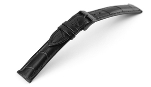 Watch leather belt 16mm black crocodile type push cowhide pinbuckle black AR04BK-N-b Watch replacement band