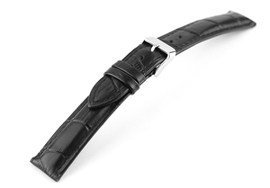 Watch leather belt 22mm black crocodile type push cowhide pinbuckle silver AR04BK-N-s watch replacement band