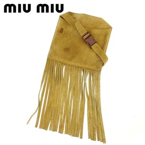Miu Miu Shoulder Bag Diagonal Shoulder Ladies Fringe Beige Used