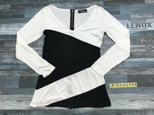 CECIL MCBEE Cecil McBee Ladies Back Fastener Bicolor Ron T Long Sleeve T-shirt B79-87 Black and White