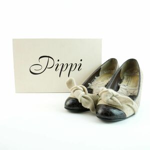 PIPPI Pippi 36 1/2 23.5 Pumps Heel Round toe Ribbon Fur Total Pattern/MC110