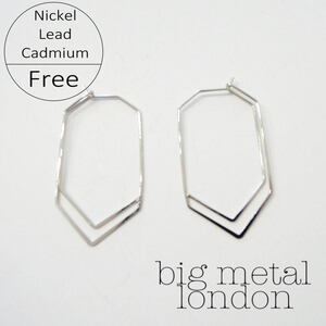 50%OFF BIG METAL LONDON Wire Polygon Earrings Ladies Silver New Unused Hoop Hexagon Large overseas brand