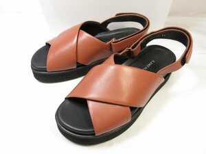 Ginza Kanezatsu GINZA KANEMATSU 220505 Cross belt surface zipper thick bottom sandals (ladies) size24 tea system ■ 18Lz4402 ■