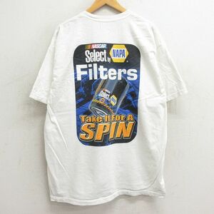 XL/Short Sleeve Vintage T -shirt Men's 00s NASCAR Racing Car Filters Spinflow Large size Cotton crew neck White 2