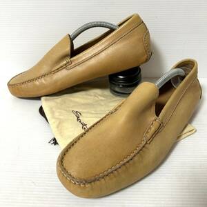 [With storage bag] Santoni Santoni Roofer slip -on leather shoes 61/2 25.5cm suitable light brown * k