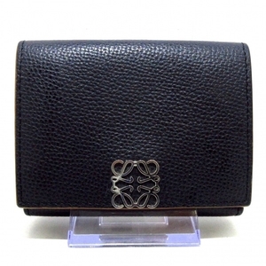 Loewe LOEWE 3 -fold wallet/Mini/Compact Anagram Trifold Wallet Peble Grain Calf Black x Dark Brown Wallet
