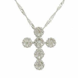 Diamond Cross Necklace Screw Chain Pendant Pt850 Platinum K18 White Gold WG 40802080295 [Al Mode]