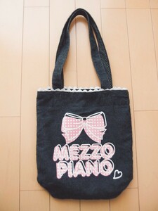 Mezzo piano Meso piano tote bag ribbon logo black/kids Junior bag black pink