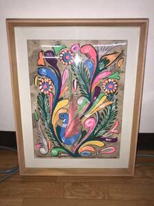 [Tube K482] Watercolor painting flower bird chujak Mexico Hand Painted in Mexico true amount 44.5 x 35.5