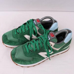 574 New Balance 25.5cm/NEW BALANCE Green Green White White White Light Blood Blind Check Used Used Clothes Women's Sneakers YY2987