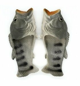 [VAPS_7] Black Bass Slippers &lt;&lt; Silver &gt;&gt; Fish Funny Design Men's Beach Sandals 84239H Send