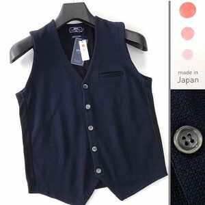 New GIM Jim Made in Japan Made Open Cotton Knit Vest L Dark Blue Blue [I48610] Men's Sweaterie Jim Gire Cardigan