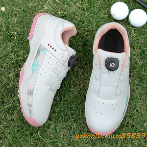 New Golf Shoes Ladies Ladies Luxury Dial Sports Shoes Athletic Shoes Sneakers Fit Solding Defense Sneaking Water -resistant 23cm ~ 26cm Selected Pink