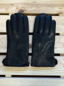 Free shipping ◆ New ★ Men's leather gloves One piece of leather embossed lamb leather back brushed, warm standard black