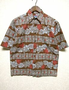 JOE KEALOHA'S REYN SPOONER Rainse Puner Short Sleeve Aloha Shirt S ★ Brown Hawaiian Resort Total Pattern 100%Cotton Summer Tops Popular
