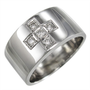 Natural diamond flat ringing engagement bridal cross design 5 stones 18 gold white gold April birthstone