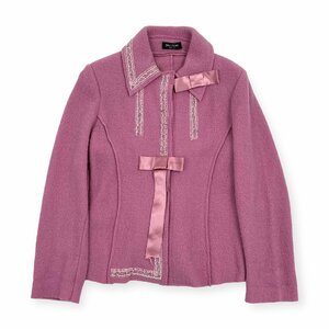 Made in Italy ◆ DRESSLINE Dressline Ribbon Bead Design Wool Jacket Ladies/Size S/Pink/Retro