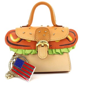Delvaux MiniatureS Around The World Hamburger Bag Charm Keychain Leather Beige /YO4 ■ SH Ladies
