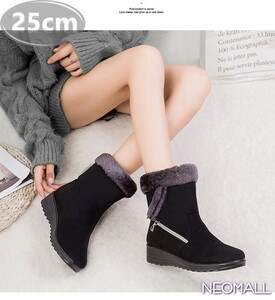 Ladies Snow Shoes [956] Black 25.0cm Mouton Boots Sneakers Winter Boot Back Back Brushed Waterproof Winter Shoes Cotton Shoes