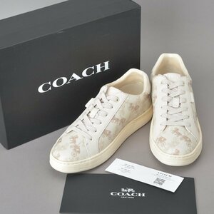 New coach coach carriage pattern low -cut sneakers 24.5cm PVC leather CHALK White beige C9046 Beauty Ladies Shoes Mk.H/A.C