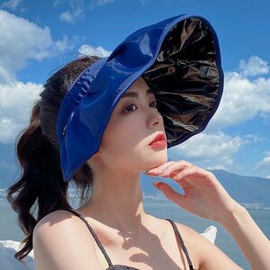 Sun Visor Ladies Hat Hat Hashike Hair Band UV rays Countermeasures Shell -shaped small face effect Summer Ventilation Folding Folding -Navy