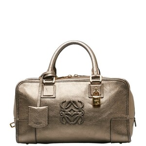 Loebe Amazona 28 Anagram Handbag Gold Leather Ladies LOEWE [Used]