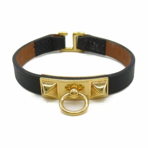 Hermes Coliedo Black Bracelet Brand Off HERMES GP (Gold Plating) Bracelet Leather/GP Used Ladies