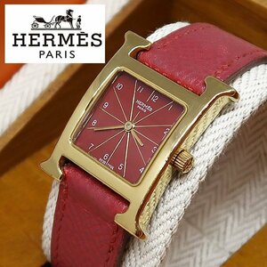 DKG ★ HERMES Hermes H Watch HH1.201 Ladies Quartz Watch Genuine Leather Belt □ A engraved red dial Hermes watch