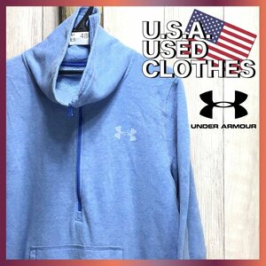 ME5-486 ★ USA purchase product ★ Good product ★ Saxophone Blue [UA under armor] Volume neck back brushed half zip sweatshirt [M ~ L] USA used clothes