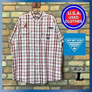 Me11-311 ★ American purchase product ★ USA limited item [Columbia PFG Colombia PFG] Alabama large collaboration short sleeve fishing shirt [Men's L] red x white