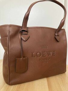 LOEWE Loebe Tote Bag Heritage Logo Leather Brown Genuine Leather 1 yen