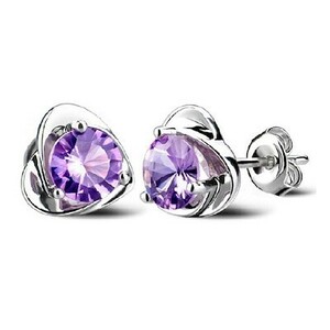 【Restock! ! Free shipping for a limited time! Only 1 yen starts now! ! Limited production] engraved/CZ Amethyst Open Heart Earrings C * B