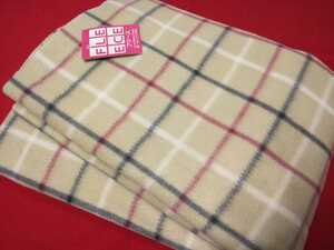 Prominated special fleece fabric 150 × 150 Thin beige red, white, white, white line check ponchosnudo handmade cut fleece