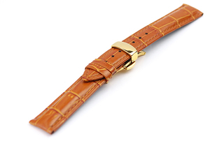 Watch Leather Belt 24mm Brown Crocodile Type Push Push Type D Buckle Yellow Gold AR04BR-Y band replacement