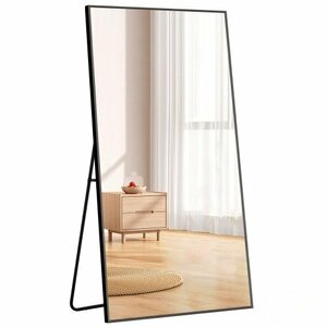 Gloss mirror mirror Stand Mirror Aluminum Right angle Wall Mirror standing Mirror Mirror Mirror Fashionable Large scattering prevention 150*80cm Black