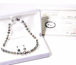 Y-26 ☆ SV Black Butterfly Pearl Black Pearl Necklace &amp; Earrings