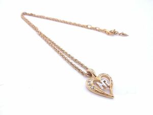■ Extreme beautiful goods ■ Nina RICCI Ninarich Rhine Stone Heart Necklace Pendant Accessory Gold DD5850