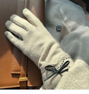 Cold protection gloves Women's warm plain wool gloves five fingers brushed brushed commuting bicycle windproof Christmas presents beige