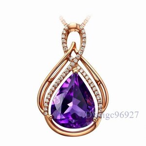 X355 ☆ New purple crystal super large grain amethyst diamond pendant platinum finish 4ct