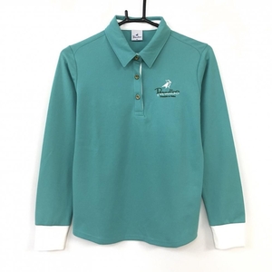 [Super beautiful goods] paradiso paradiso long sleeve polo shirt blue green × white logo sashimi ladies M golf wear